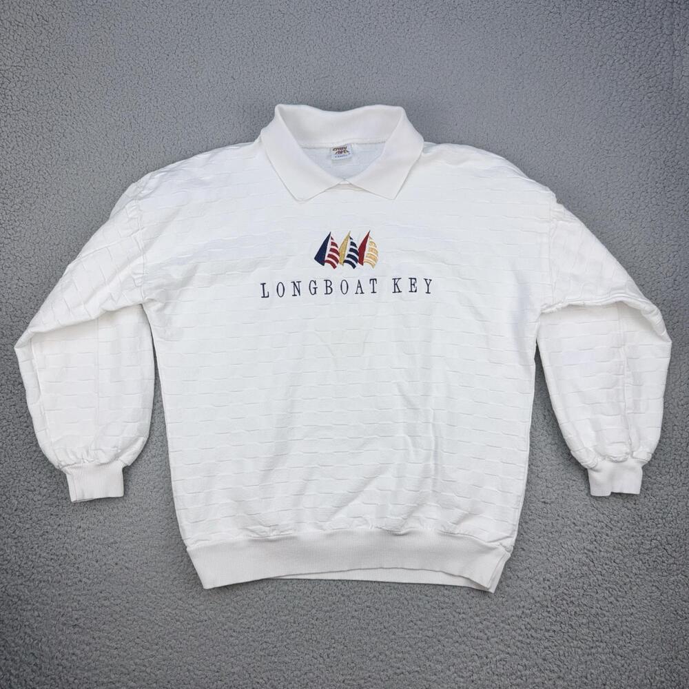Crazy Shirts Sweatshirt Mens XS White Longboat Key Sailboat Collared Nautical